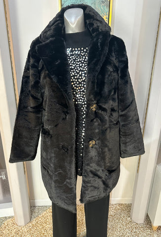 Kurt Muller Black Faux Fur Coat