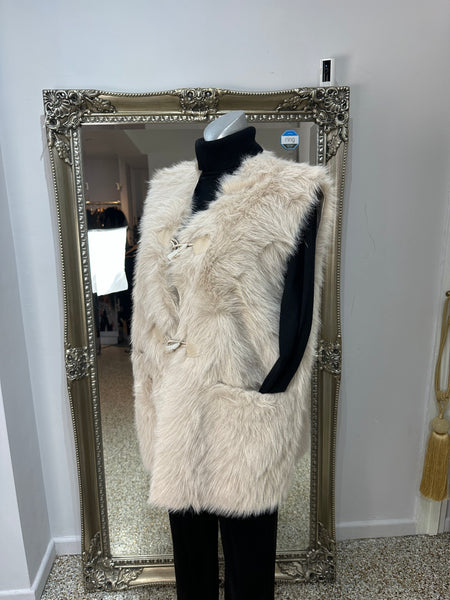 Malissa J Cream Faux Fur Gilet With Toggle Fastening One Size