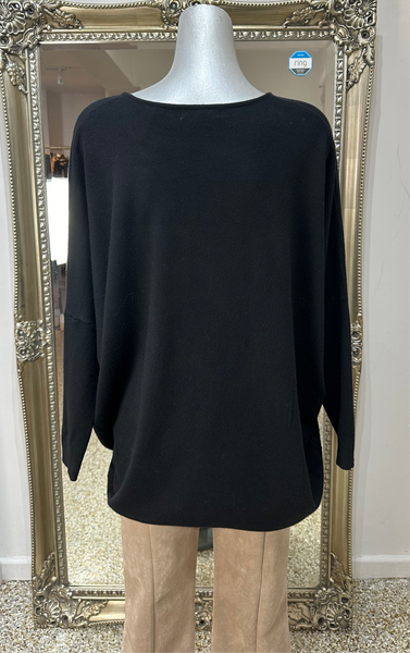 Malissa J Black Sparkle Scoop Neck Knit One Size