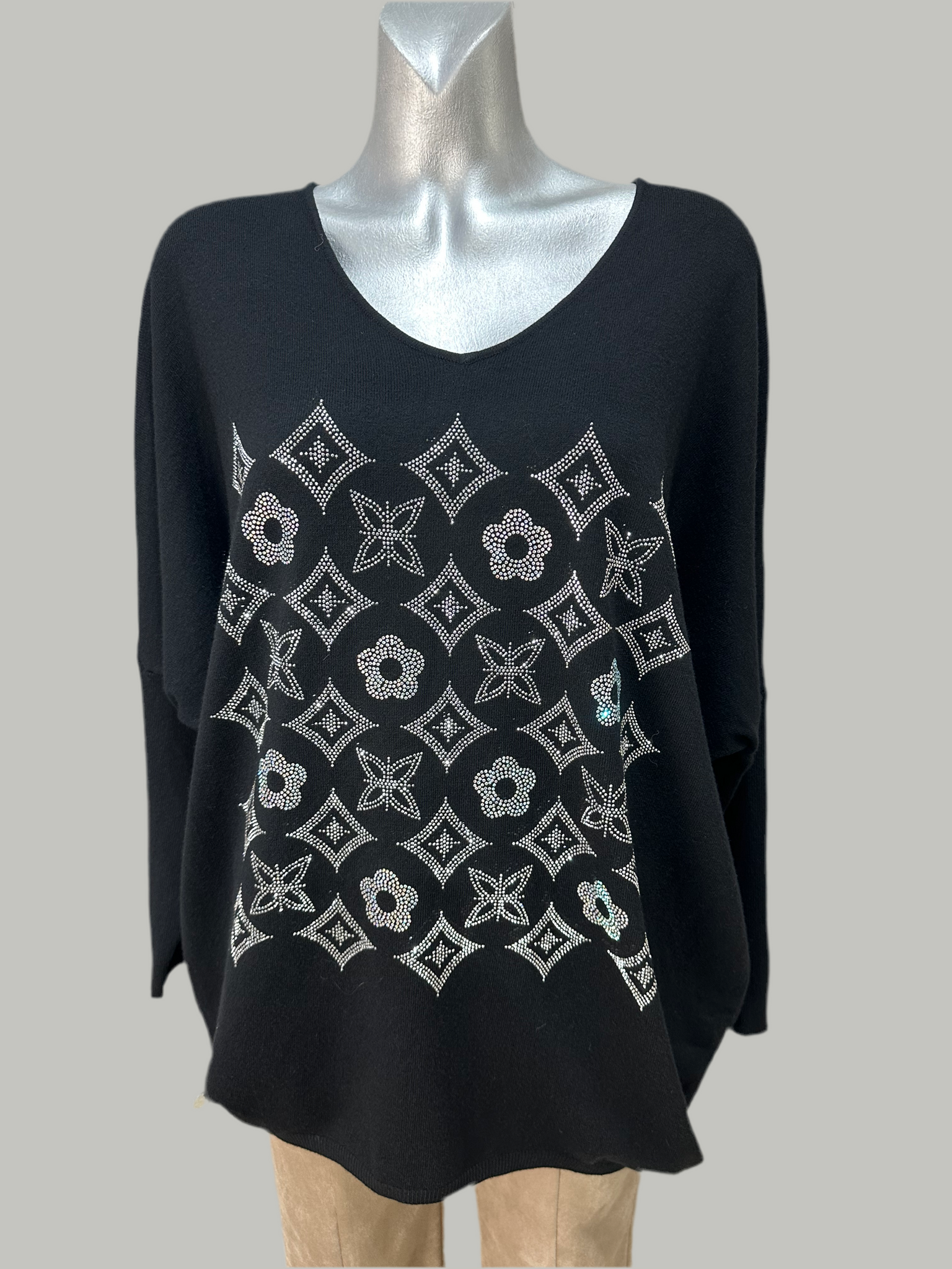 Malissa J Black Sparkle Scoop Neck Knit One Size