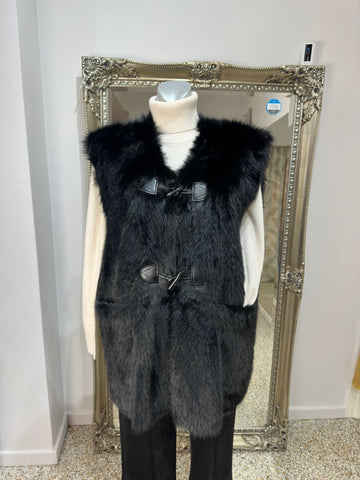 Malissa J Black Faux Fur Gilet With Toggle Fastening One Size