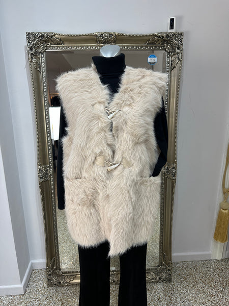 Malissa J Cream Faux Fur Gilet With Toggle Fastening One Size