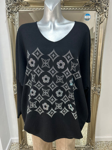 Malissa J Black Sparkle Scoop Neck Knit One Size