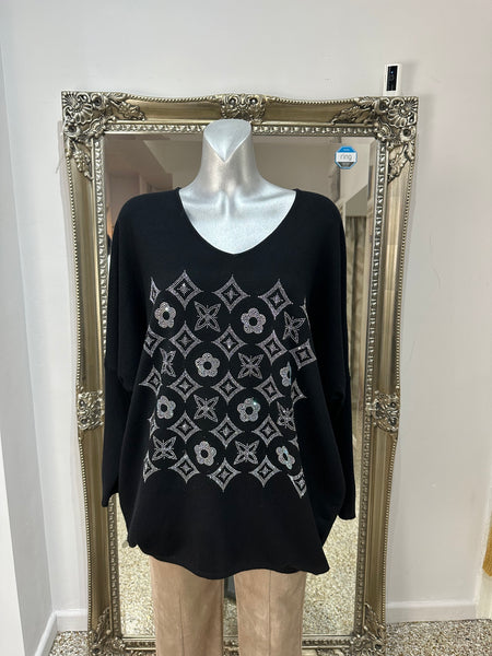 Malissa J Black Sparkle Scoop Neck Knit One Size