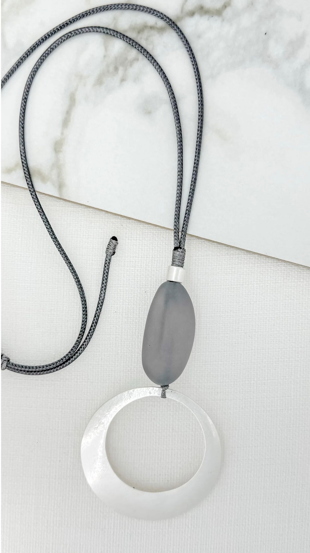 Envy long grey necklace with silver circle pendant style 4095/SL/N/H