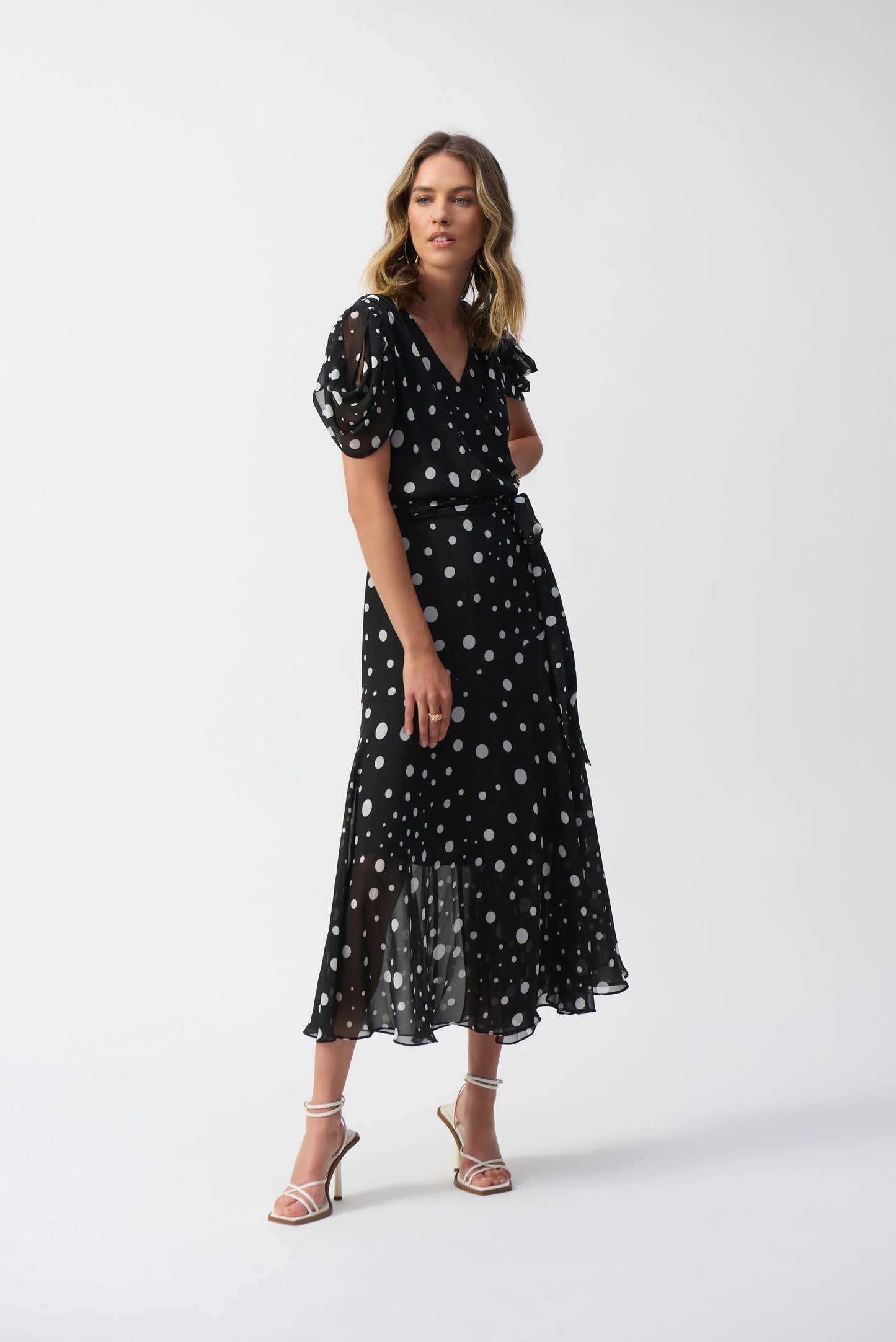 Joseph Ribkoff Chiffon Dot Print Wrap Dress
251907 S/S 2025