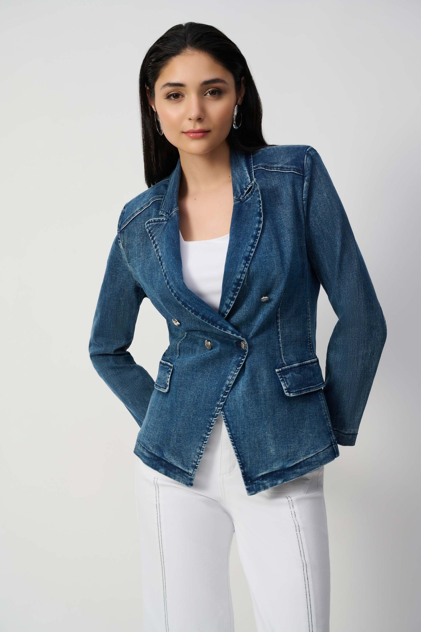 Joseph Ribkoff Stretch Denim Double-Breasted Blazer
251962 S/S 2025