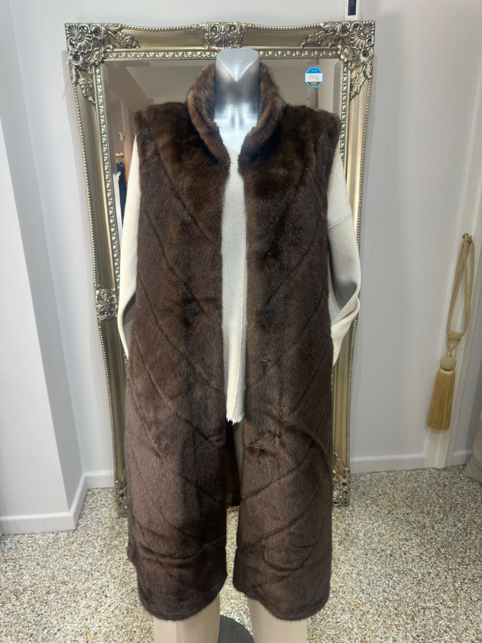 Malissa J Mocha Chevron  Faux Fur Long Gilet One Size