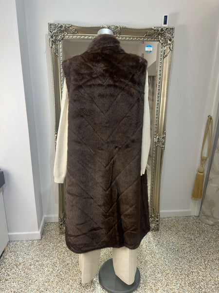 Malissa J Mocha Chevron  Faux Fur Long Gilet One Size