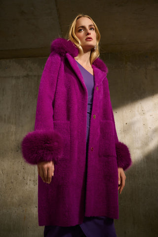 Joseph Ribkoff Feather Yarn and Faux Fur Sweater Coat
243923 in Empress