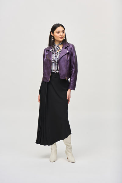 Joseph Ribkoff Metallic Faux Leather Biker Jacket
234902F24 in Blackcurrant A/W 24