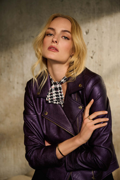 Joseph Ribkoff Metallic Faux Leather Biker Jacket
234902F24 in Blackcurrant A/W 24